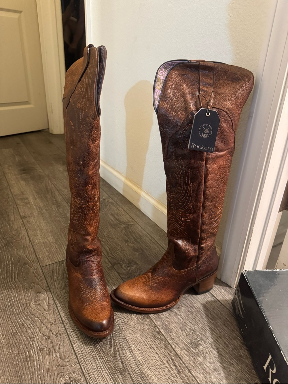 Rock'em Women's Tall knee high Brown western Leather Boots size 10